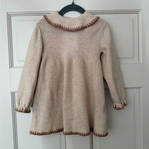 Zara 2T-3T Cream Knit Dress with Brown Trim